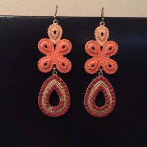 Gold drop earrings with bead-gems